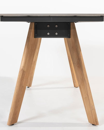 4 Seasons Outdoor Jura Dining + Montana Tisch Fass Keramik Terrazzo 240 cm Teak -Chassis