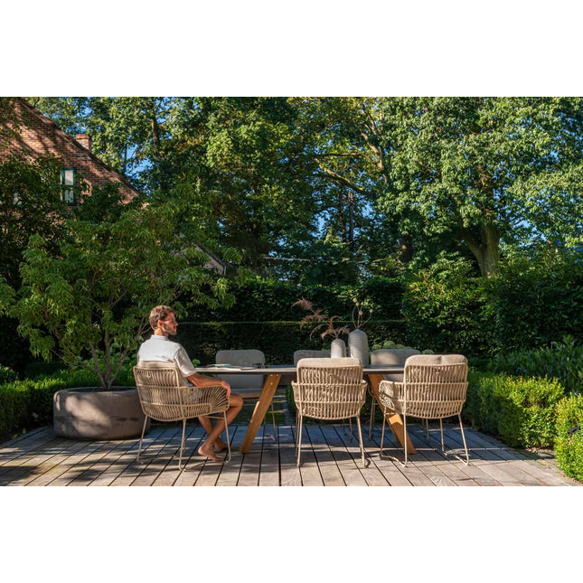 4 Seasons Outdoor Murcia Dining Latte + Montana Tisch Fass Keramik Terrazzo 240 cm Teak -Chassis