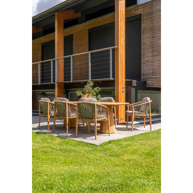4 Seasons Outdoor Nora Essstuhl + Geschmack 4SO Prado Teaktisch 130 Ø CM Teak -Basis