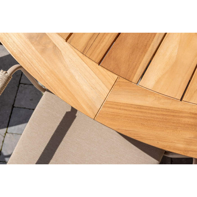 Taste 4SO Parma stapelbare dining + Prado teak tafel 160 Ø cm