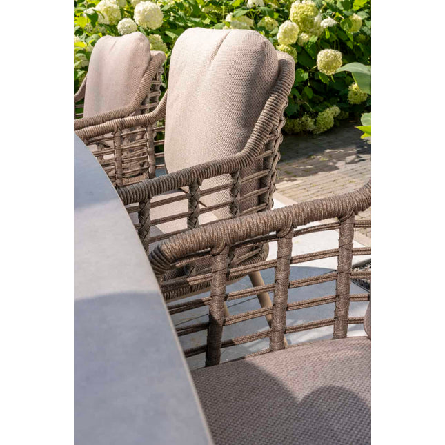 Geschmack 4, also Puglia Essstuhl + Prado Teaktabelle 130 Ø CM Teak -Basis