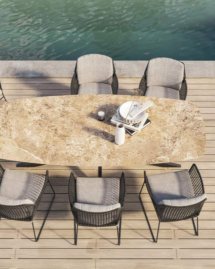 Taste 4SO Rhodes Essstuhl + Prado Tisch mit Keramik -Tisch -Top -Fass -Anthrazit 240 cm