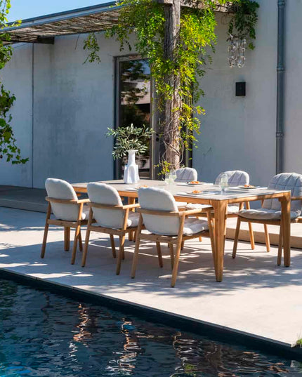 4 Seasons Outdoor Samos dining stoel + Taste 4SO Liam eettafel teak 180 cm