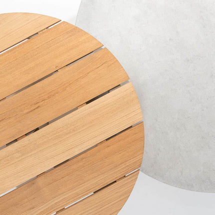 Taste 4SO Sara set van 2 salontafels centrale poot latte, 65 en 80 cm Ø  printed keramiek / teak top