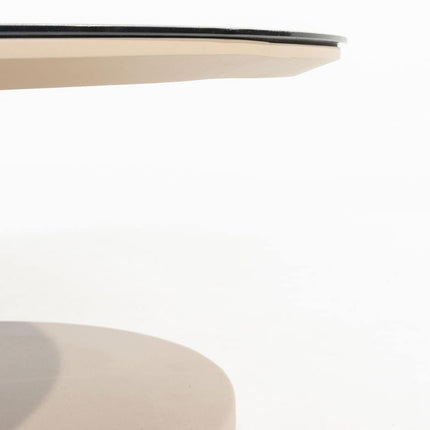 Taste 4SO Sara set van 2 salontafels centrale poot latte, 65 en 80 cm Ø  printed keramiek / teak top