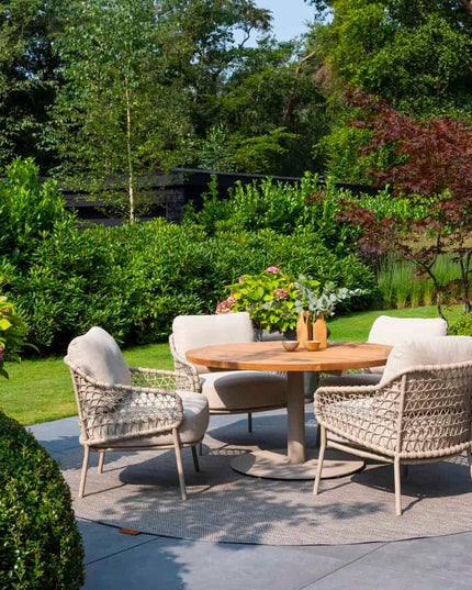 4 Seasons Outdoor Tuinset Sardinia low dining stoel + Taste 4SO Saba low dining latte onderstel met teak tafel 130 Ø cm