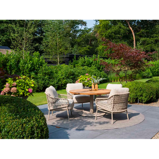 4 Seasons Outdoor Tuinset Sardinia low dining stoel + Taste 4SO Saba low dining latte onderstel met teak tafel 130 Ø cm