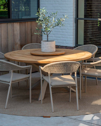 Taste 4SO Sienna dining + Prado teak tafel 160 Ø cm latte onderstel