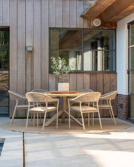 Taste 4SO Sienna dining + Prado teak tafel 160 Ø cm latte onderstel