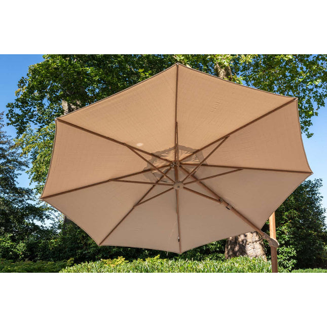 4 Seasons Outdoor Siesta Premium 350 cm. Ø zand met houtlook frame