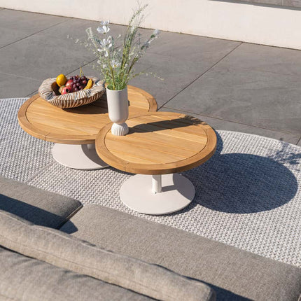 4 Seasons Outdoor Volta teak salontafel centrale poot wit 80 cm. Ø (H 30)