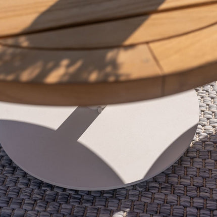 4 Seasons Outdoor Volta teak salontafel centrale poot wit 80 cm. Ø (H 30)