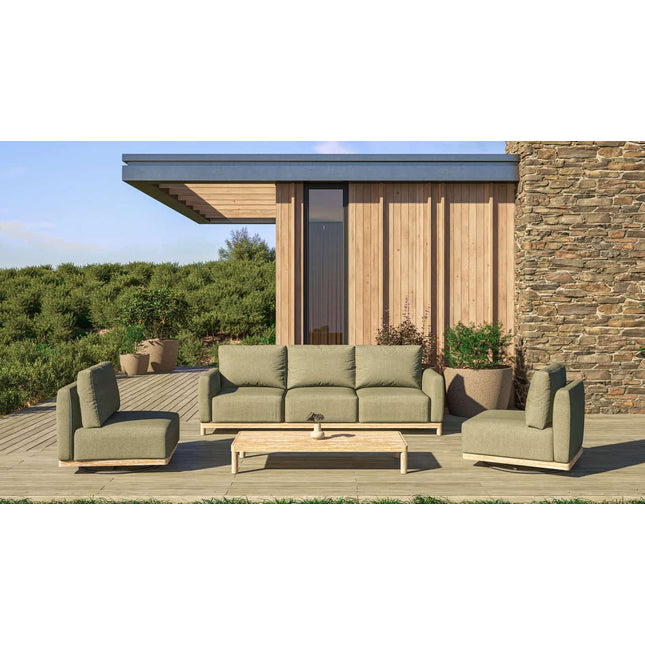 4 Seasons Outdoor Yara 3-zits lounge bank brushed teak met 11 kussens
